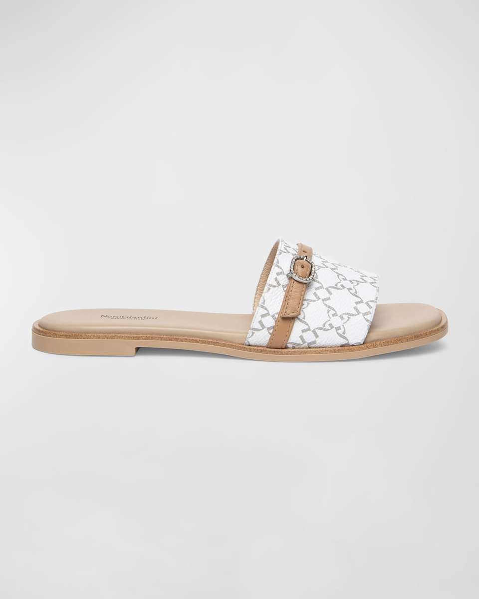 Logo Leather Buckle Slide Sandals